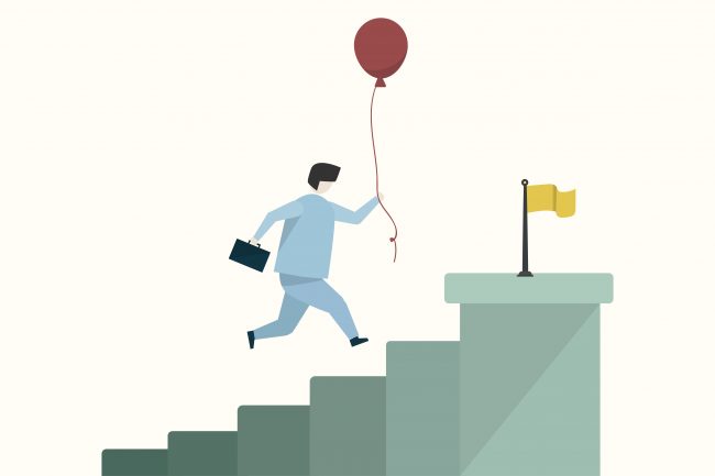 Illustration of a businessman reaching a goal